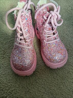 Girls' Pink Glitter Lace-Up Kids Boots